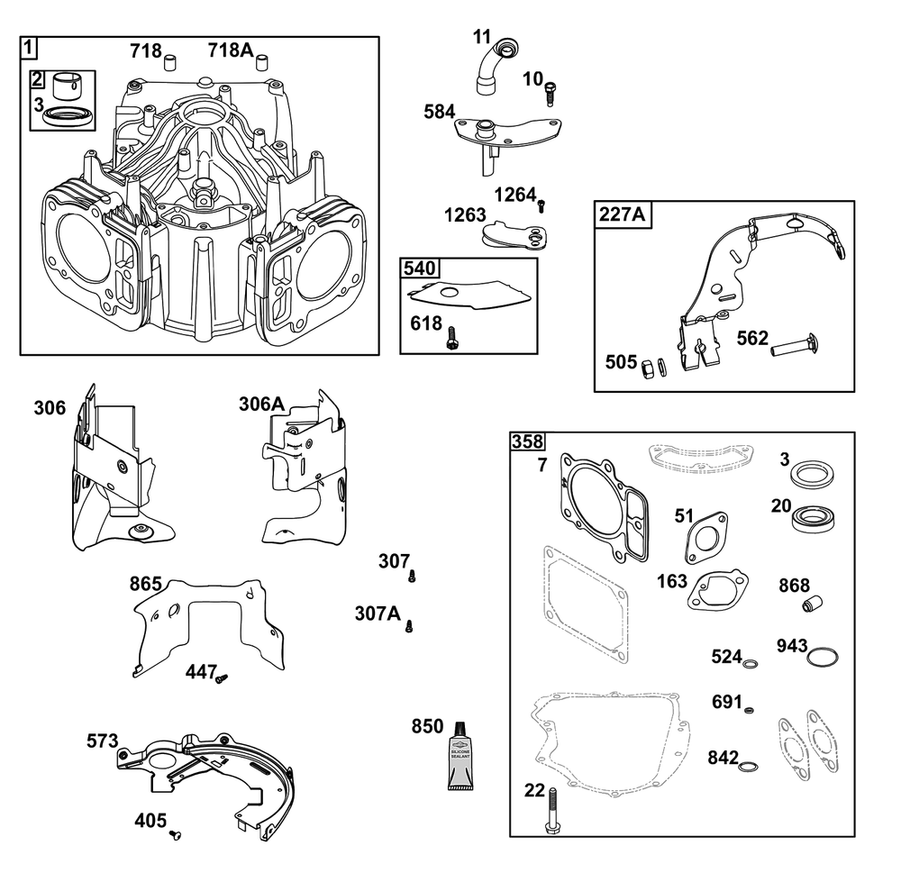 Cylinder Group Diagram and Parts List for 44N677-0078-G1  Briggs and Stratton Engine
